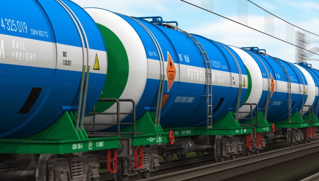 Freight train with petroleum tanker cars Freight train with petroleum tanker cars